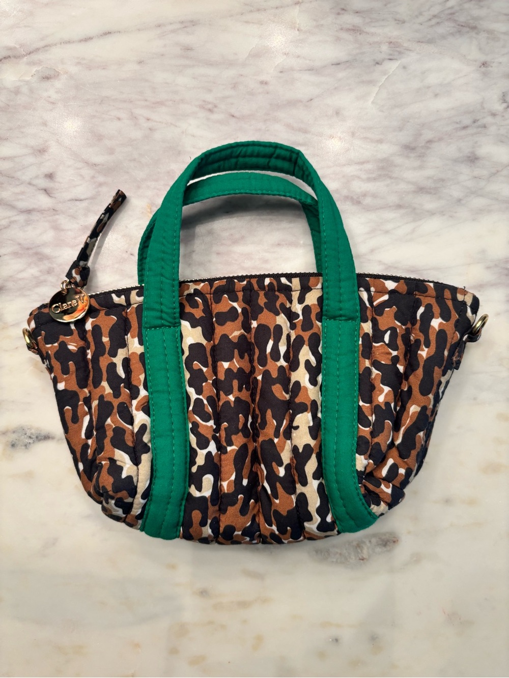 Clare V mini leopard tote brown black green straps